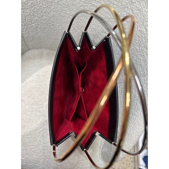 Vintage Cartier Black Brushed Leather Handbag with Gold & Silver Metal Handle - Picture 2 of 9